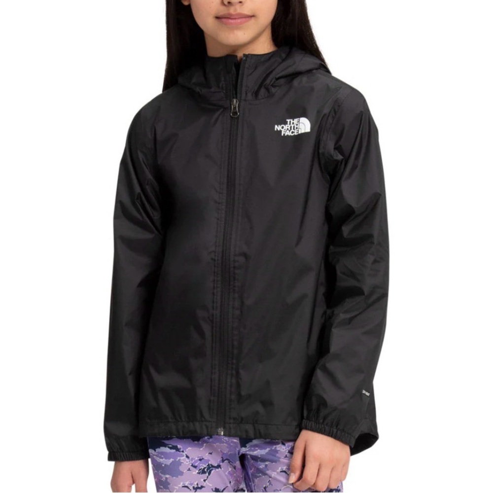 NWT The North Face Girls sz7/8 The Zip Line Black Hooded Rain Jacket…